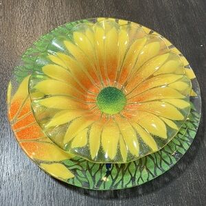 Vintage Yellow Sunflower Glass Bowl & Plate Setting
